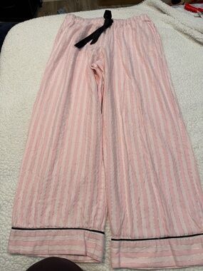 Victoria's Secret Pink and White Striped Pajama Pants with Black Waist Tie